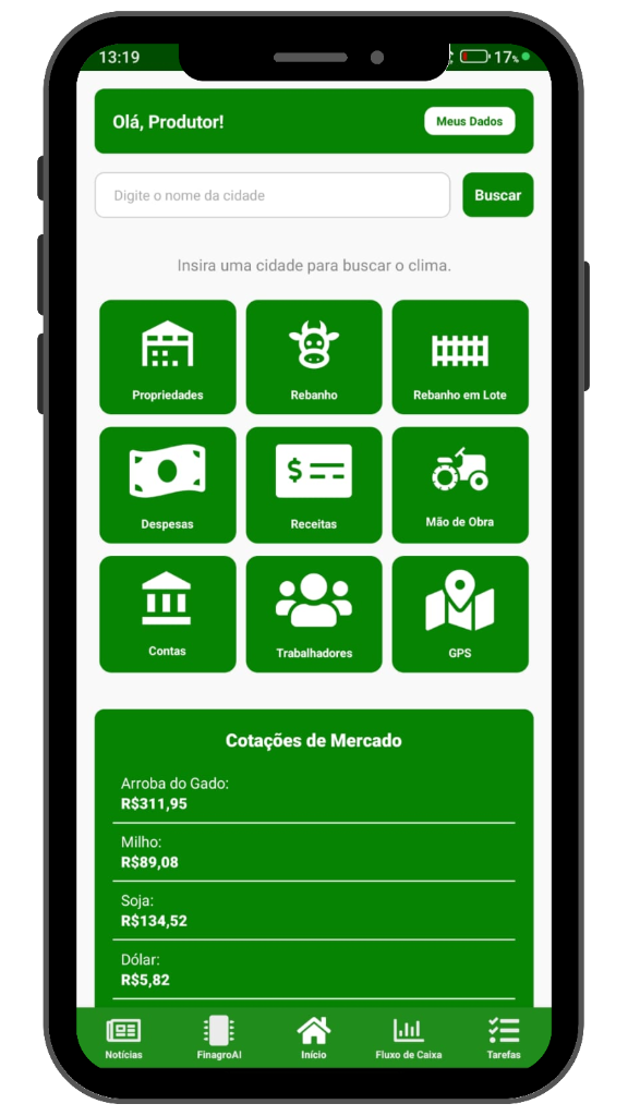 Interface do App Finagro