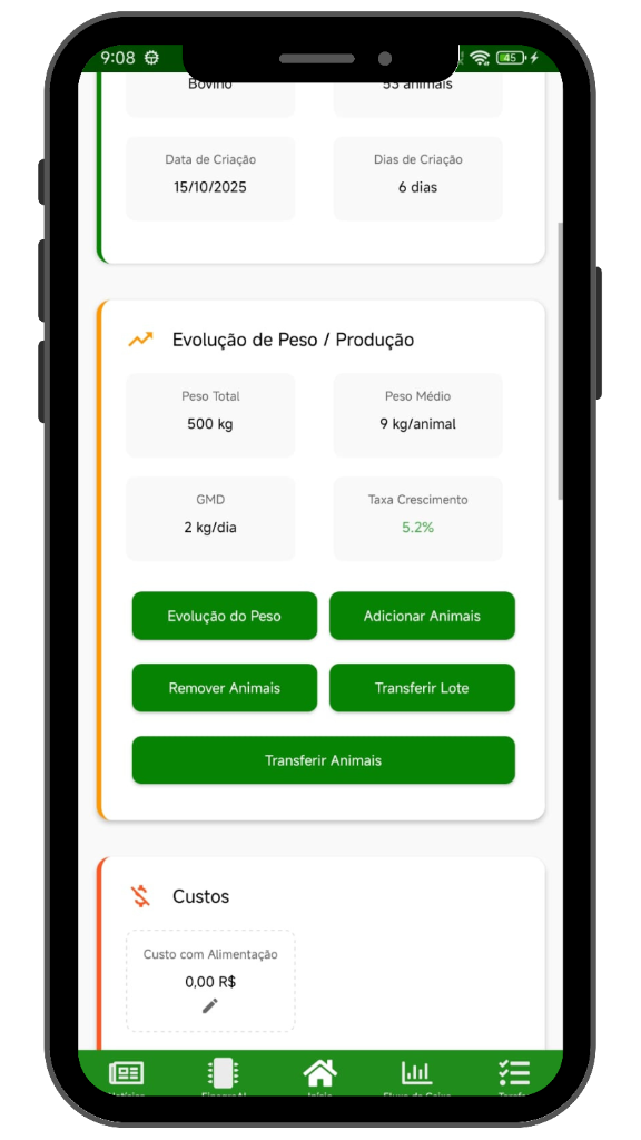 Evolução de Peso e Custos