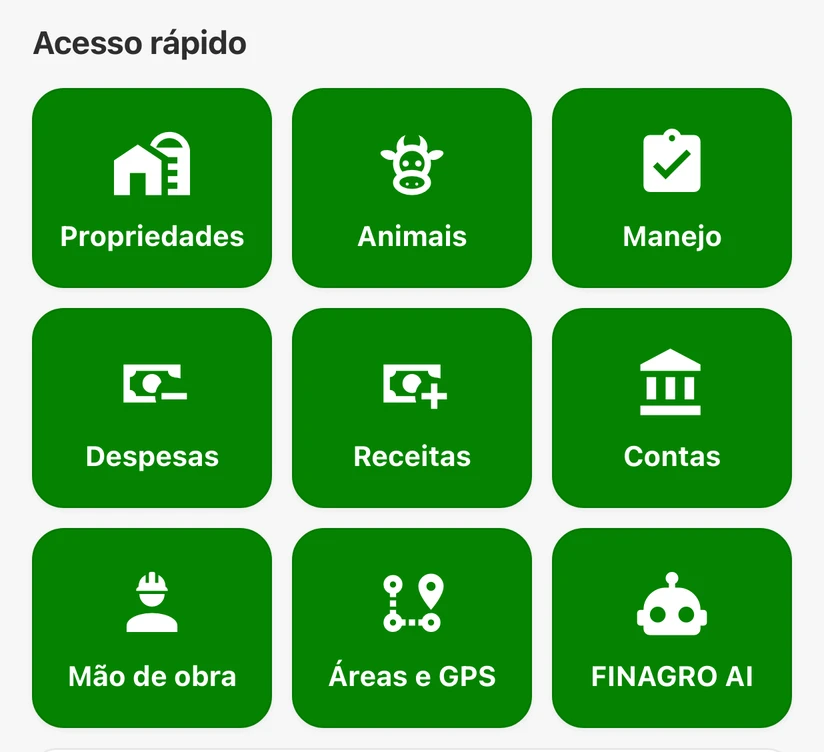 Atalhos que o app abre para gado de corte