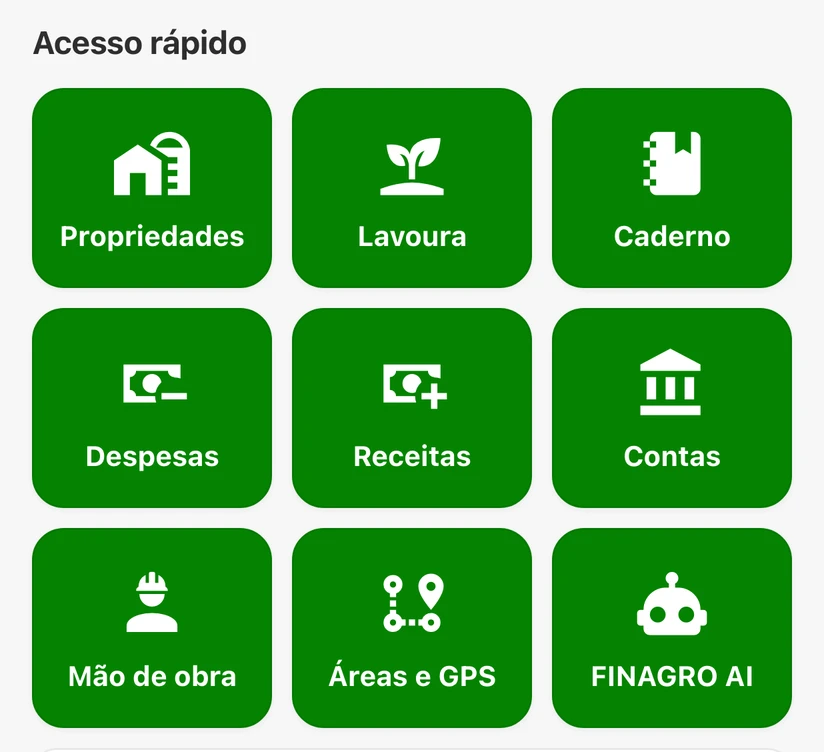 Atalhos que o app abre para lavoura