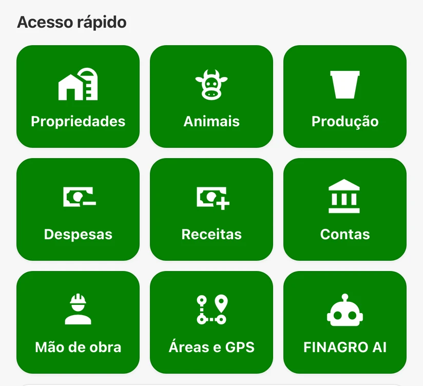 Atalhos que o app abre para leite